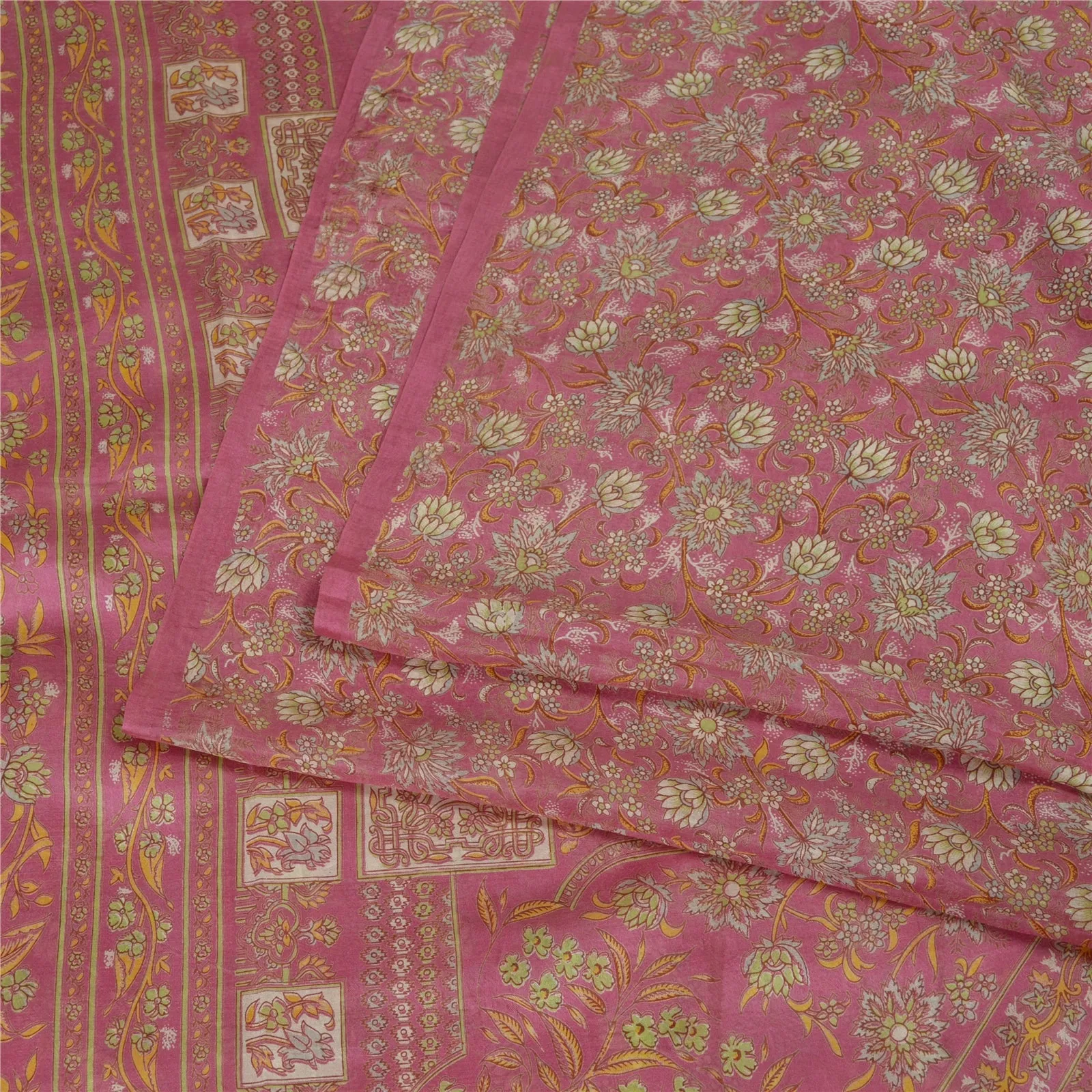 Sanskriti Vintage Sarees Indian Dusty Pink Pure Silk Printed Sari Craft Fabric