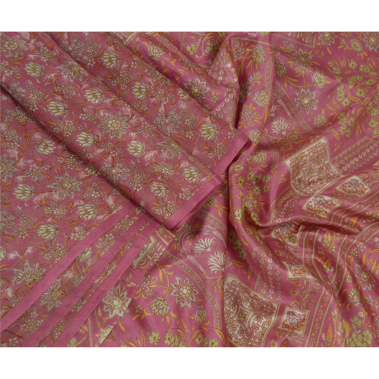 Sanskriti Vintage Sarees Indian Dusty Pink Pure Silk Printed Sari Craft Fabric