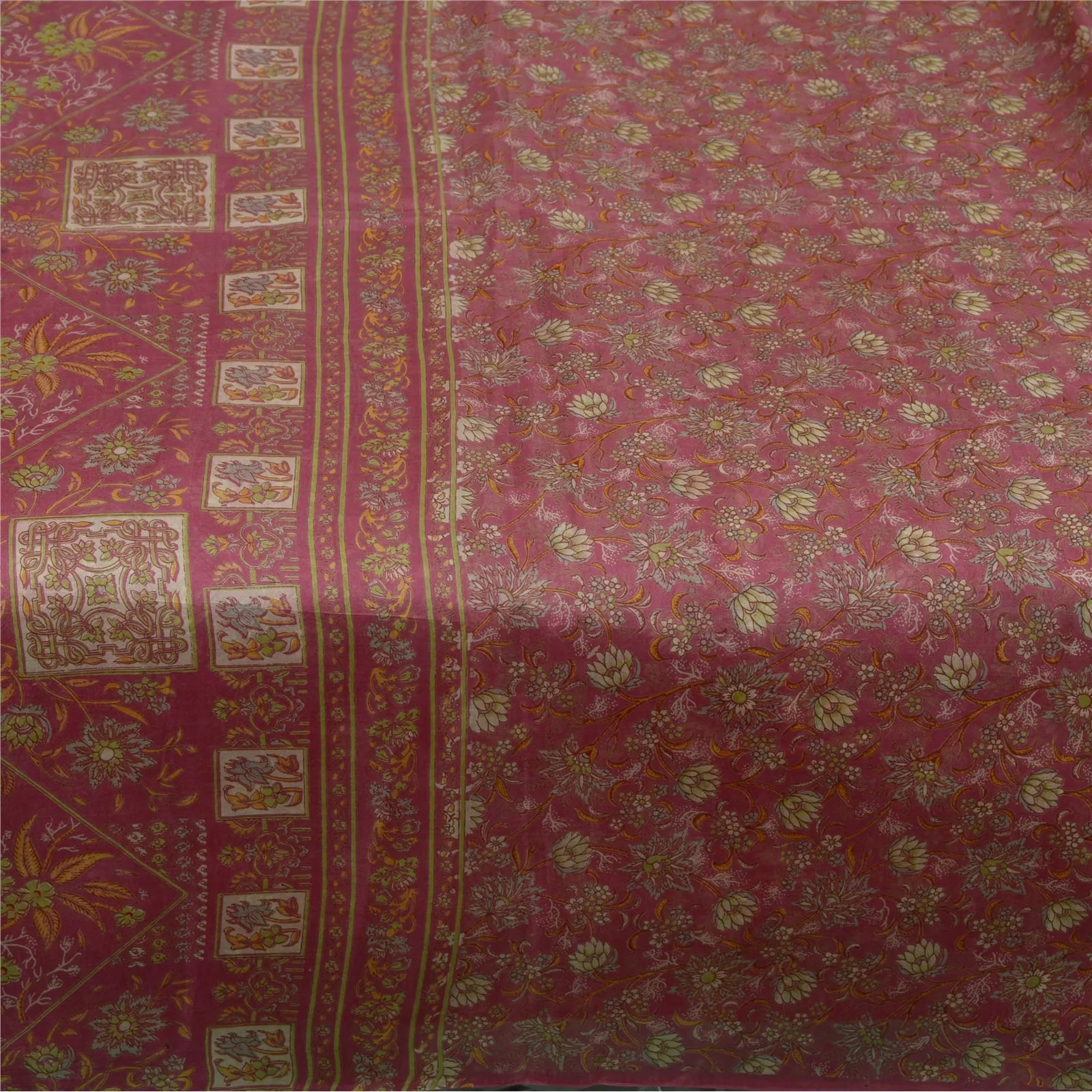 Sanskriti Vintage Sarees Indian Dusty Pink Pure Silk Printed Sari Craft Fabric