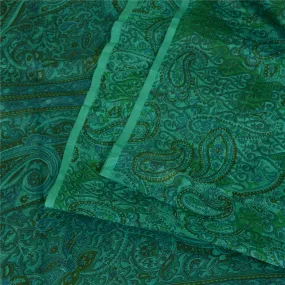 Sanskriti Vintage Sarees Indian Green 100% Pure Silk Printed Sari Craft Fabric