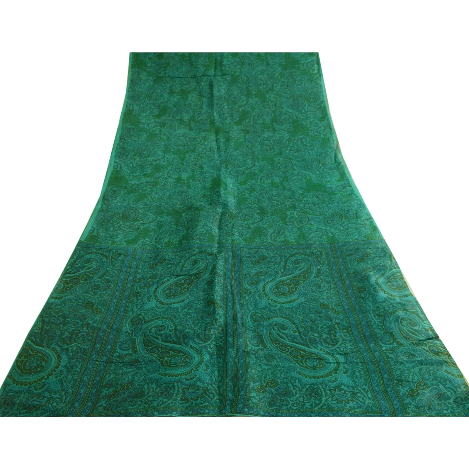 Sanskriti Vintage Sarees Indian Green 100% Pure Silk Printed Sari Craft Fabric