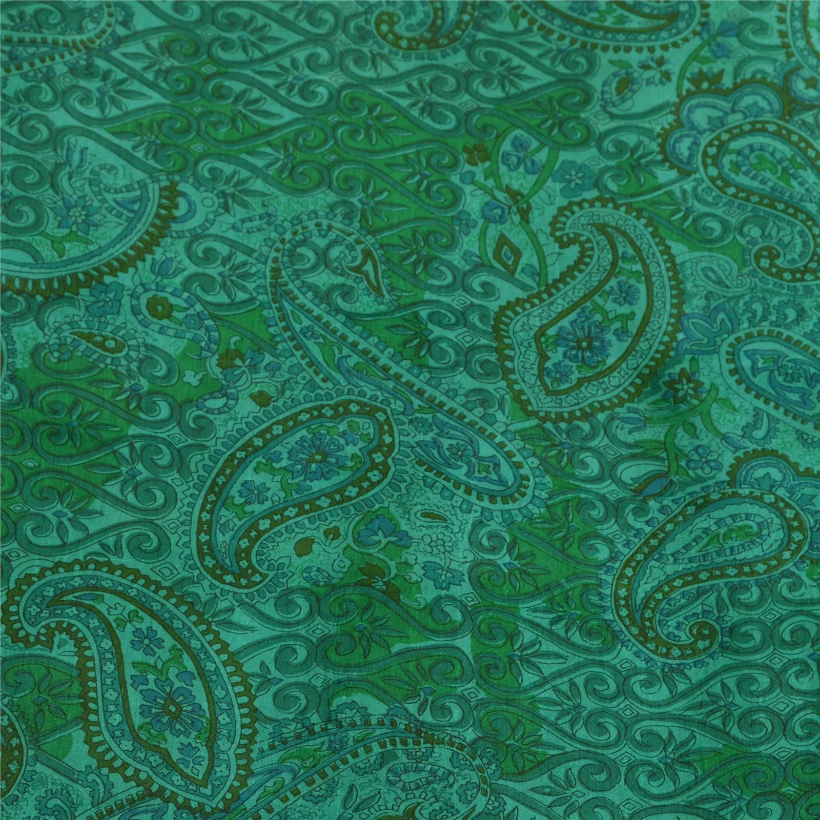 Sanskriti Vintage Sarees Indian Green 100% Pure Silk Printed Sari Craft Fabric