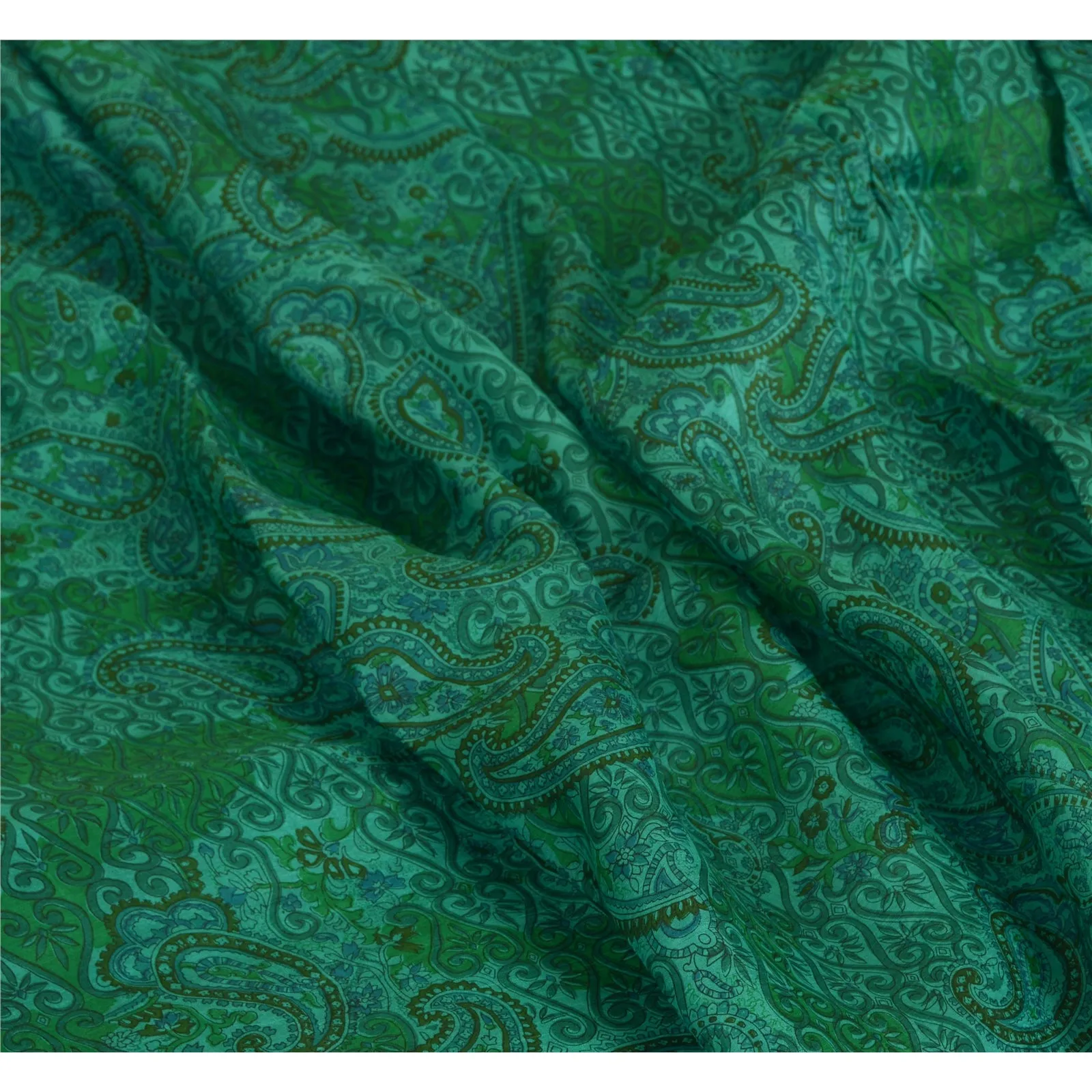 Sanskriti Vintage Sarees Indian Green 100% Pure Silk Printed Sari Craft Fabric