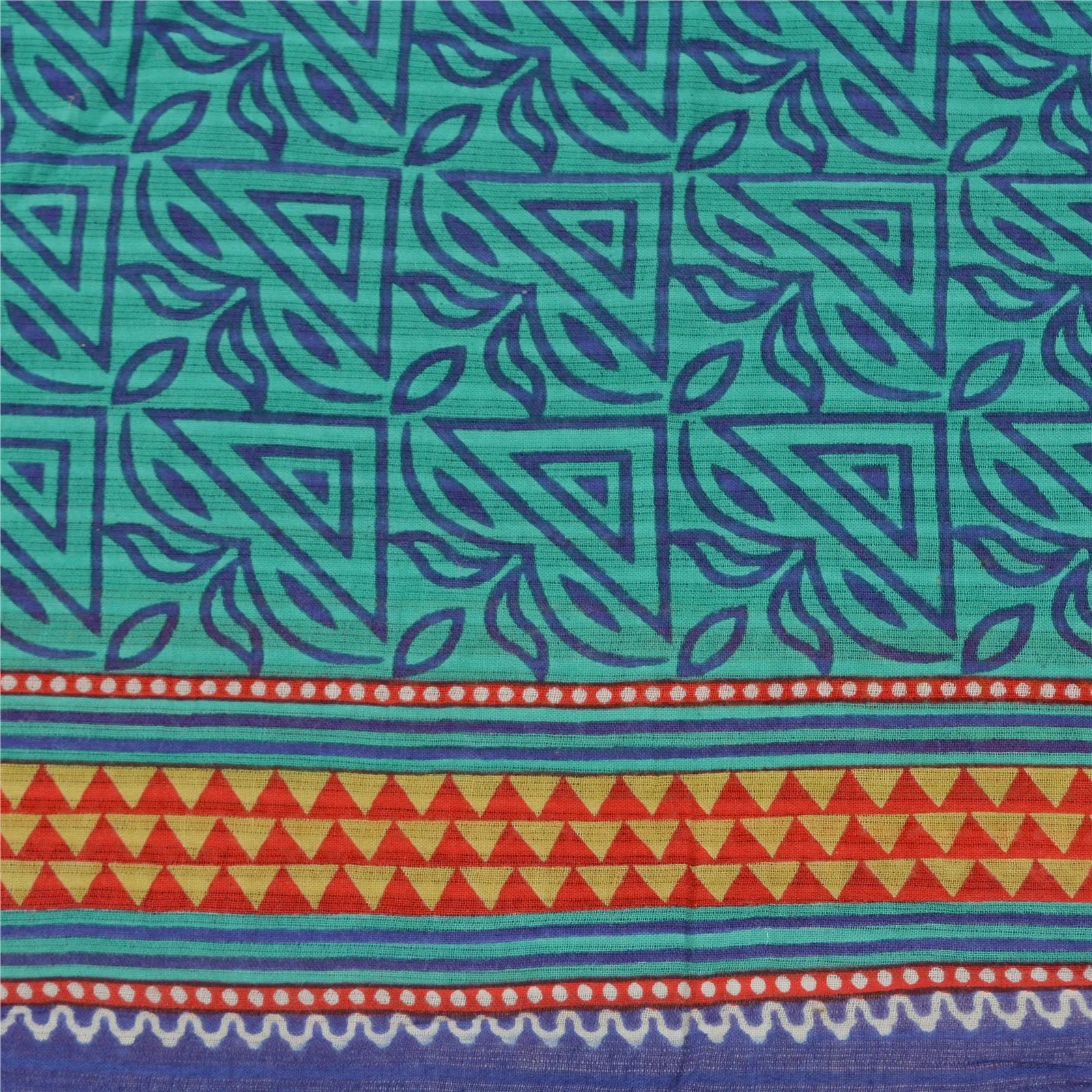 Sanskriti Vintage Sarees Indian Green/Blue Pure Cotton Printed Sari Craft Fabric