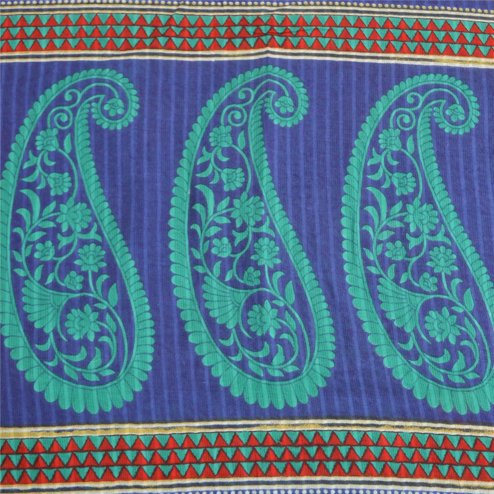 Sanskriti Vintage Sarees Indian Green/Blue Pure Cotton Printed Sari Craft Fabric