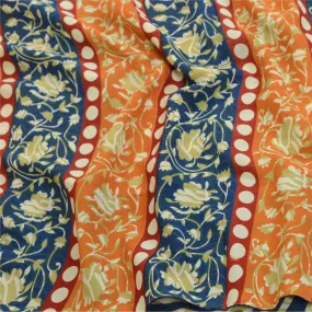 Sanskriti Vintage Sarees Indian Orange & Blue Georgette Print Sari Craft Fabric