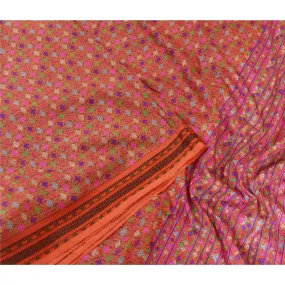 Sanskriti Vintage Sarees Indian Orange Pure Silk Printed Sari Soft Craft Fabric