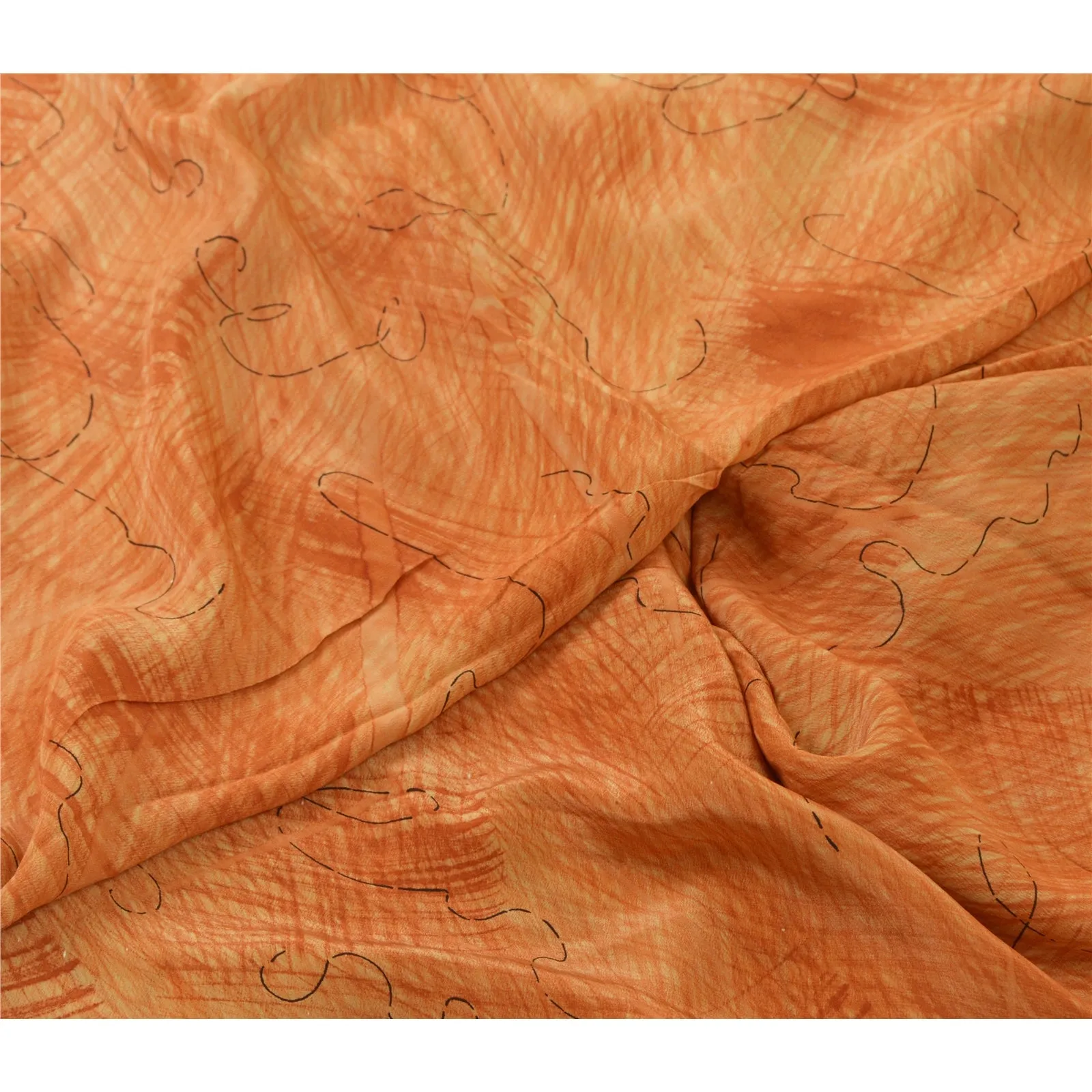 Sanskriti Vintage Sarees Indian Peach Pure Crepe Silk Printed Sari Craft Fabric