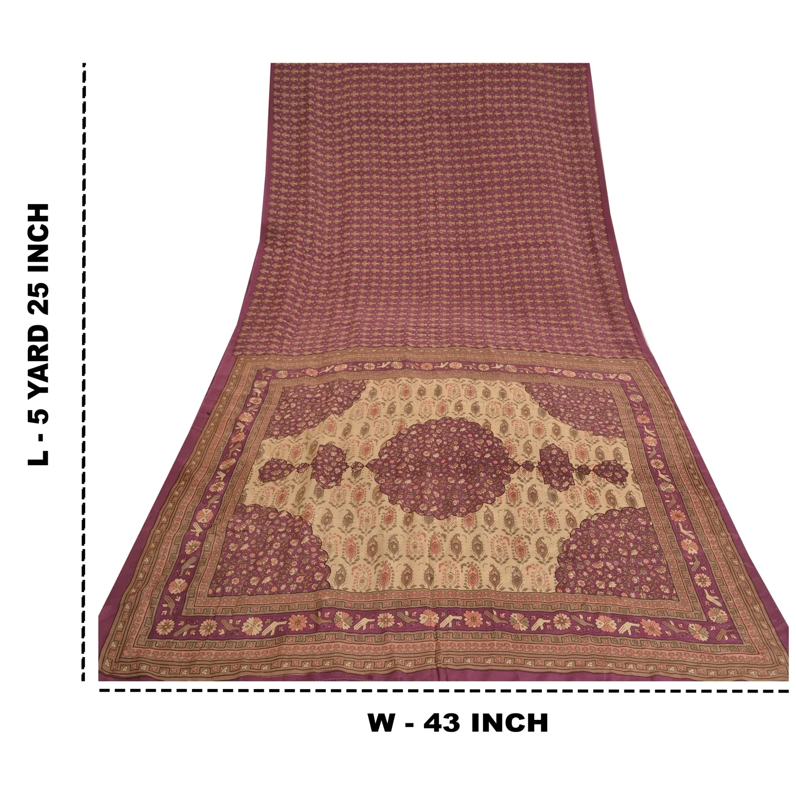 Sanskriti Vintage Sarees Indian Purple Pure Crepe Silk Printed Sari Craft Fabric