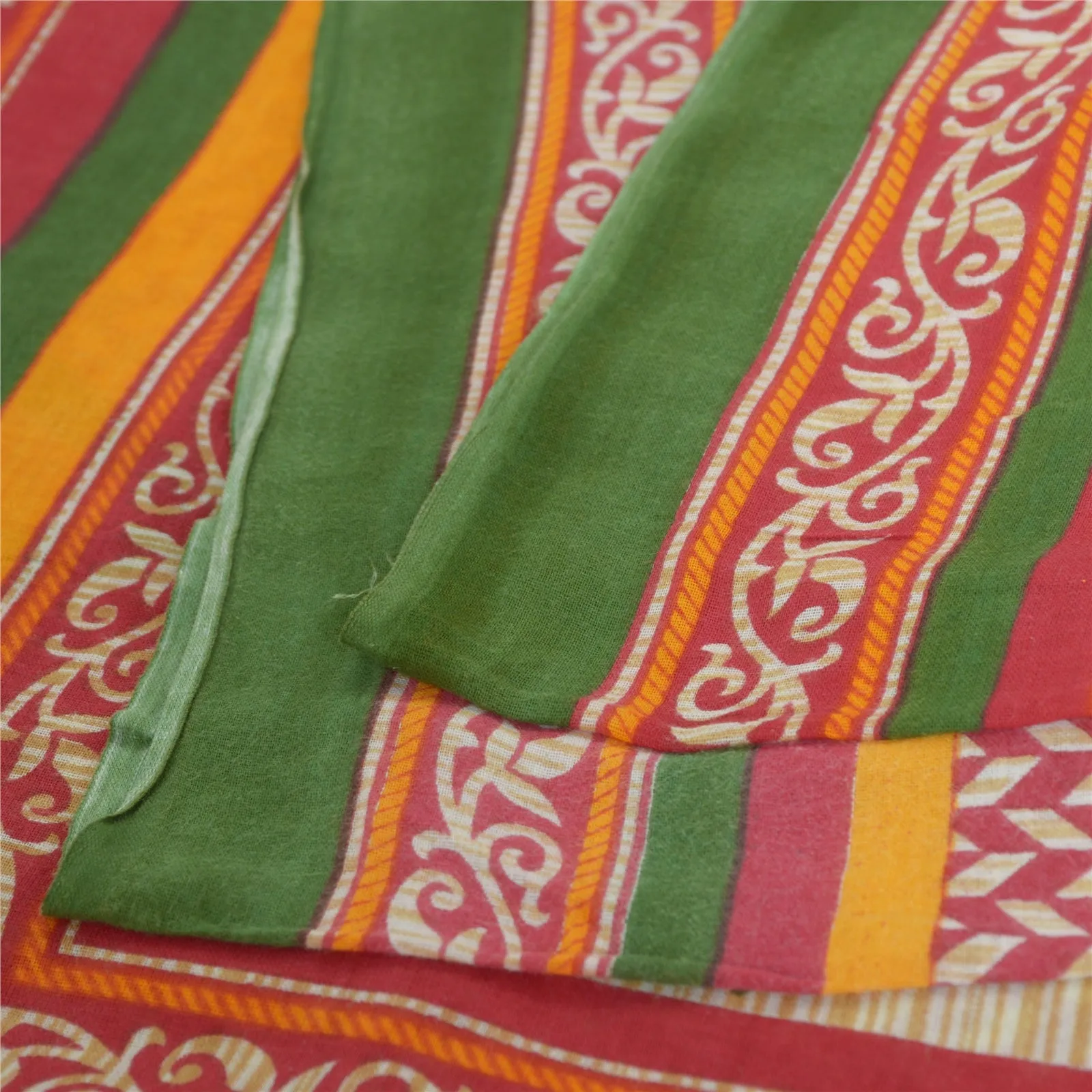 Sanskriti Vintage Sarees Indian Red Pure Cotton Printed Sari 5yd Craft Fabric