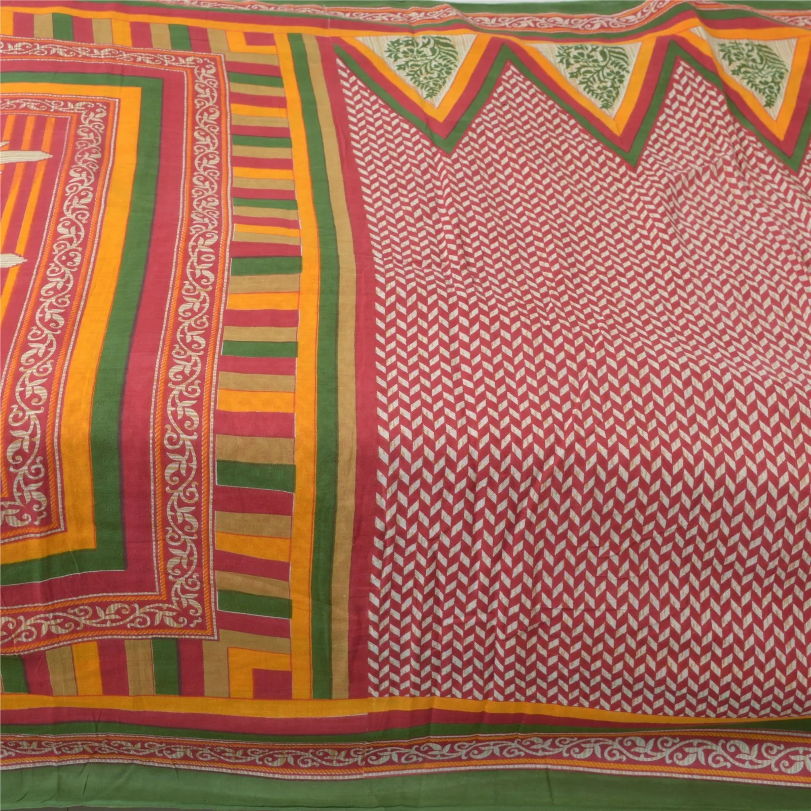 Sanskriti Vintage Sarees Indian Red Pure Cotton Printed Sari 5yd Craft Fabric