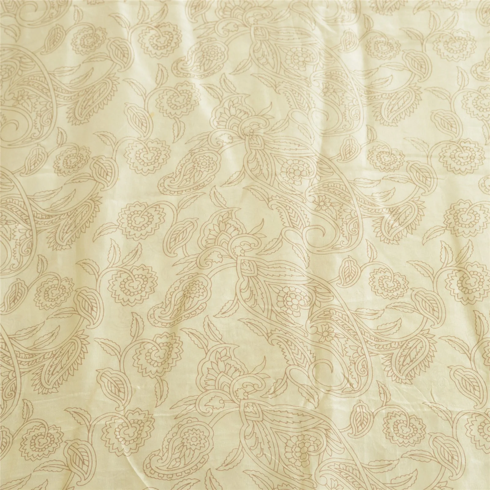 Sanskriti Vintage Sarees Ivory 100% Pure Silk Printed Sari 5yd Soft Craft Fabric