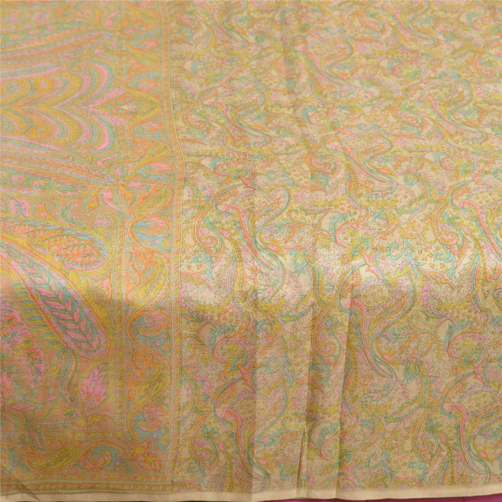 Sanskriti Vintage Sarees Multi 100% Pure Silk Printed Sari Soft 5yd Craft Fabric