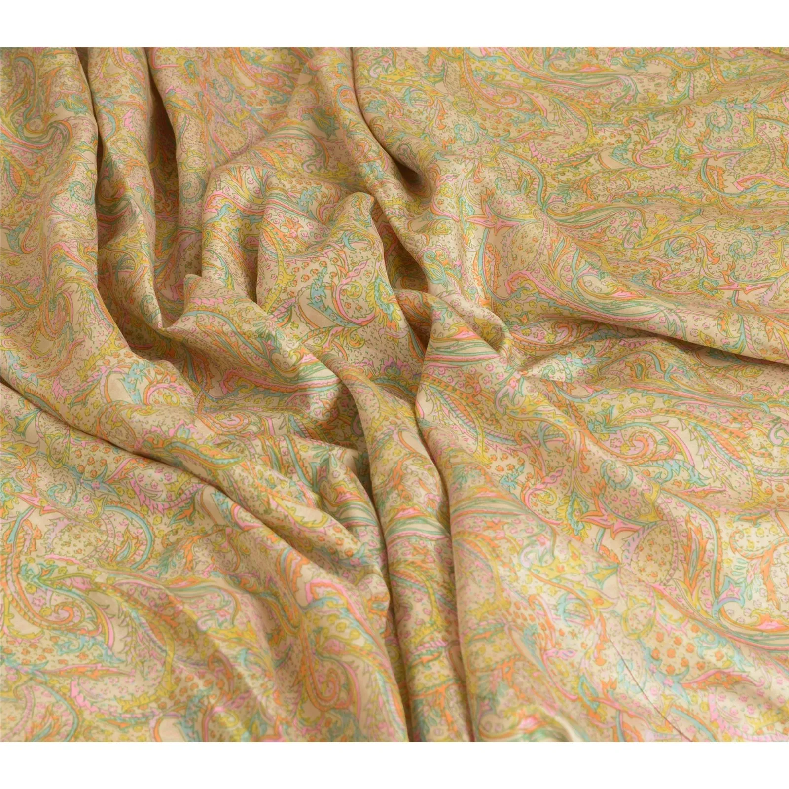 Sanskriti Vintage Sarees Multi 100% Pure Silk Printed Sari Soft 5yd Craft Fabric