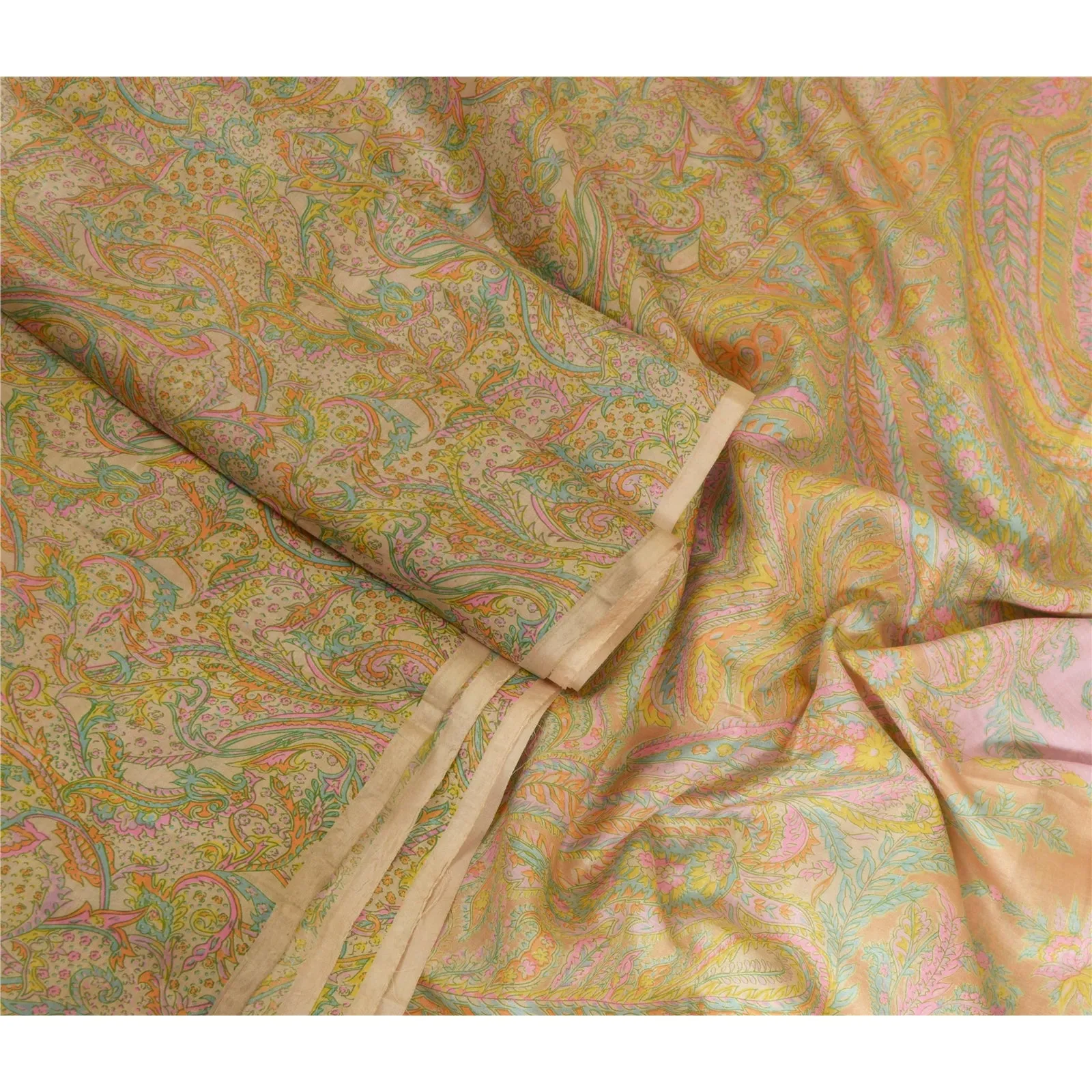 Sanskriti Vintage Sarees Multi 100% Pure Silk Printed Sari Soft 5yd Craft Fabric