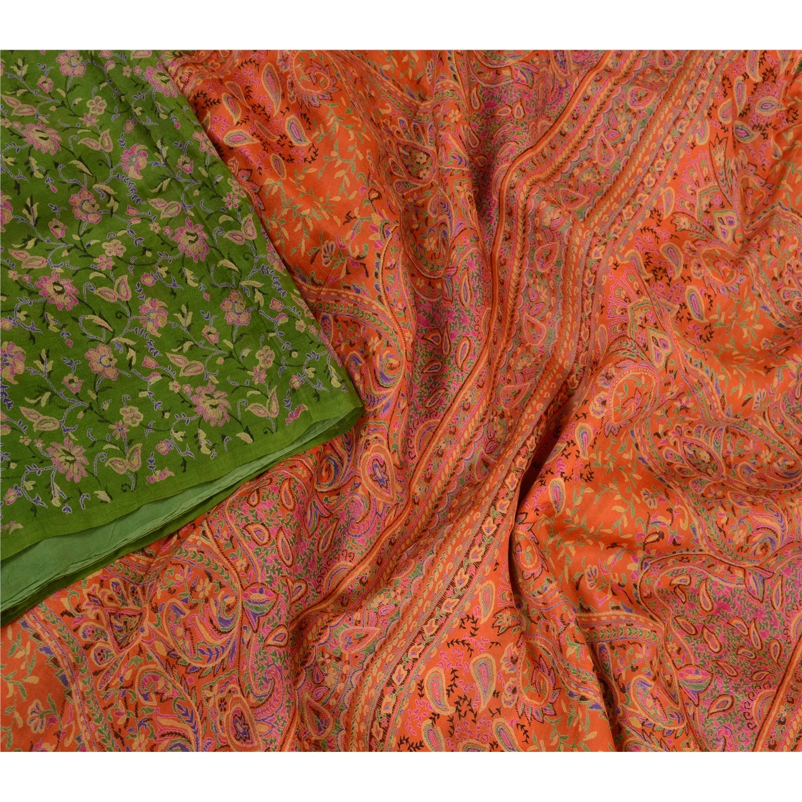 Sanskriti Vintage Sarees Quilting Felting Craft Fabric Pure Silk 6yd Print Sari