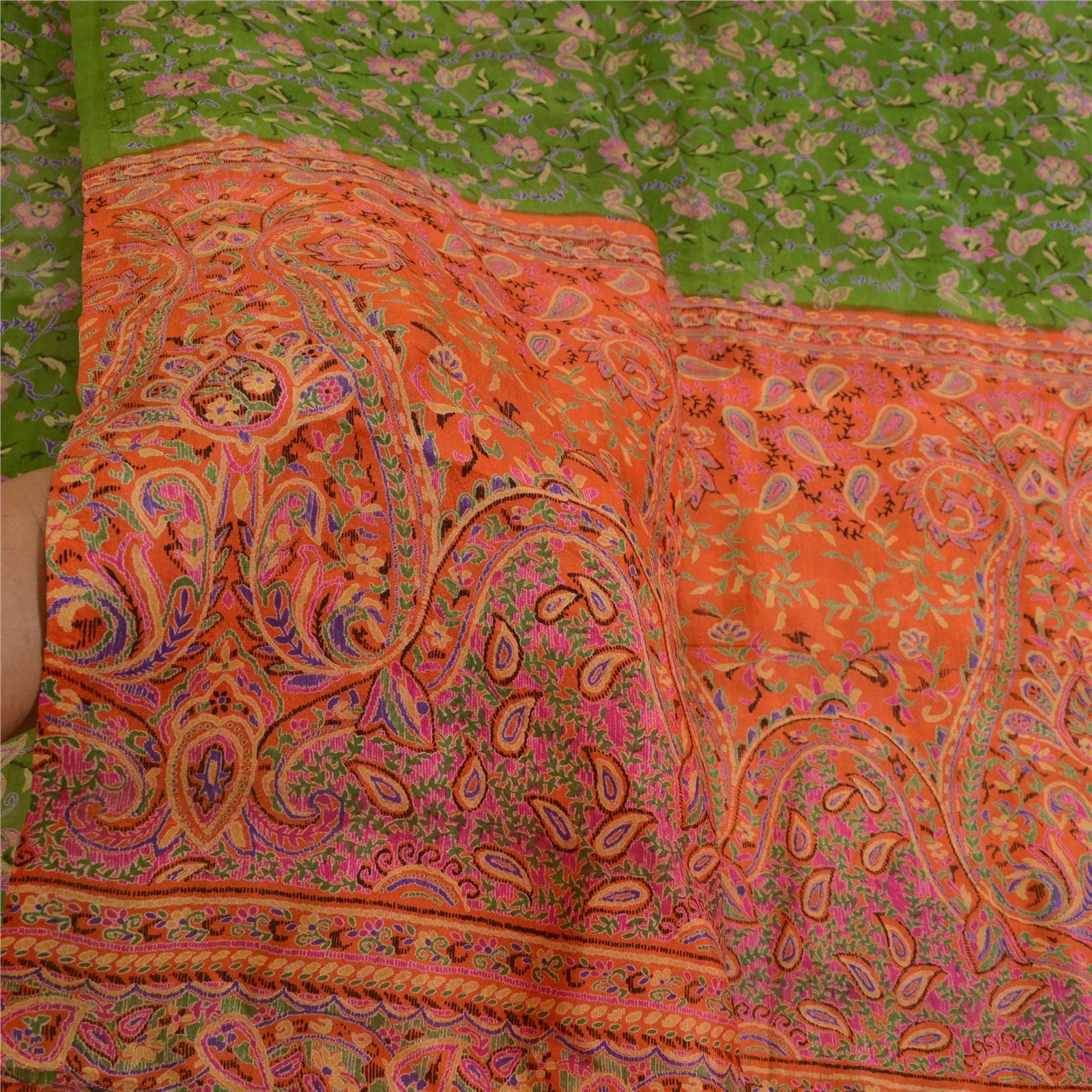 Sanskriti Vintage Sarees Quilting Felting Craft Fabric Pure Silk 6yd Print Sari