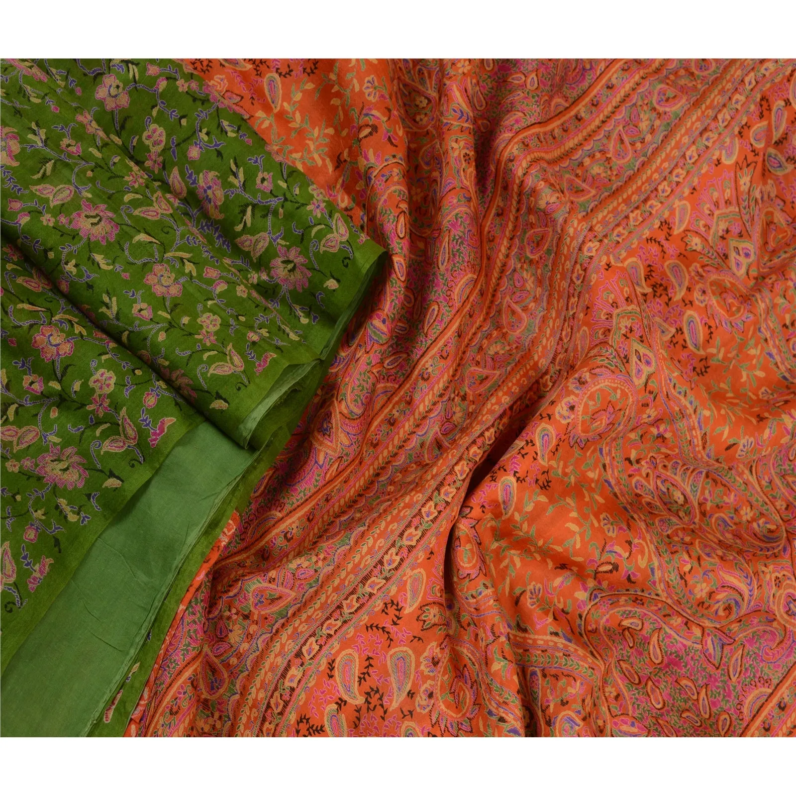 Sanskriti Vintage Sarees Quilting Felting Craft Fabric Pure Silk 6yd Print Sari