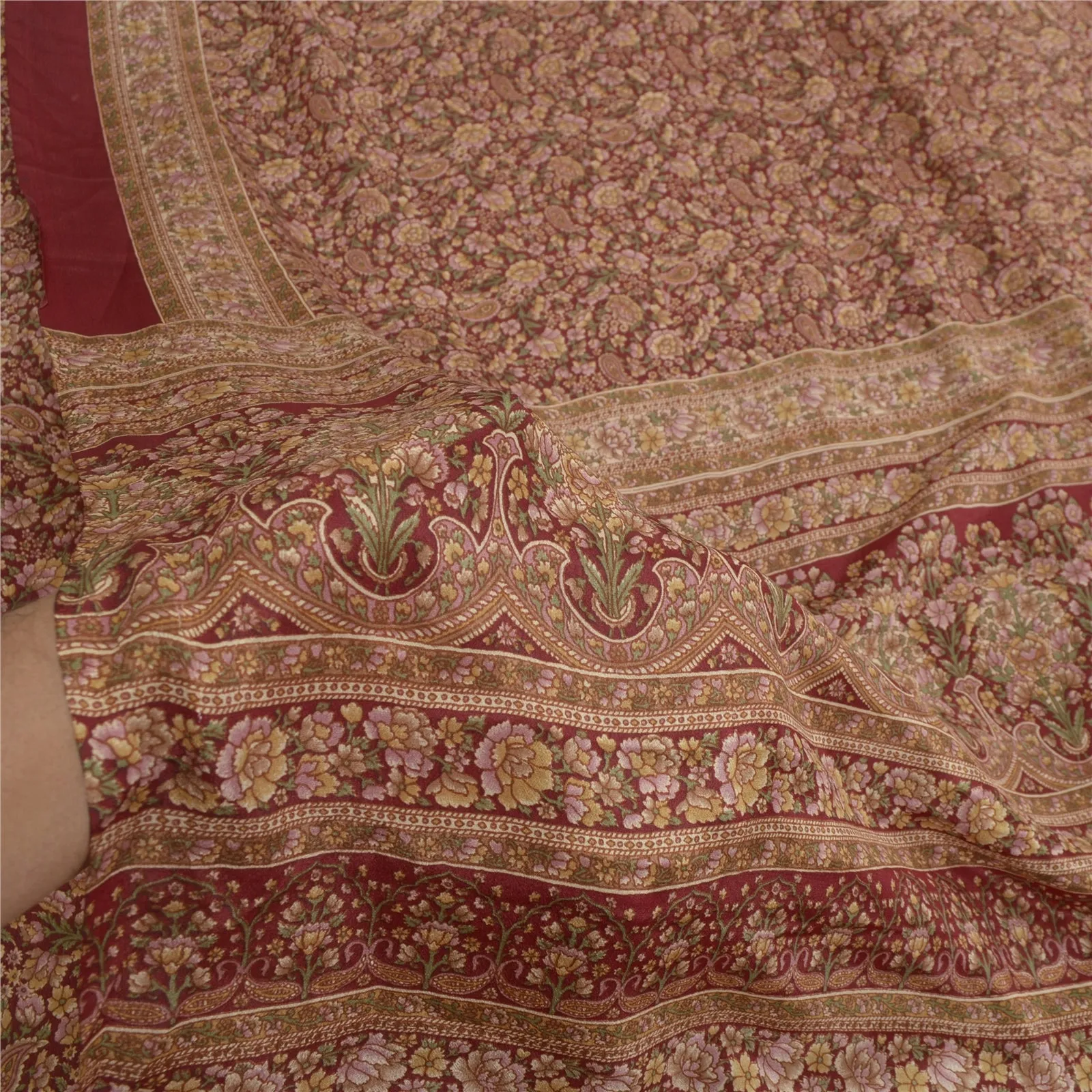 Sanskriti Vintage Sarees Red 100% Pure Silk Printed Sari Soft 5yd Craft Fabric