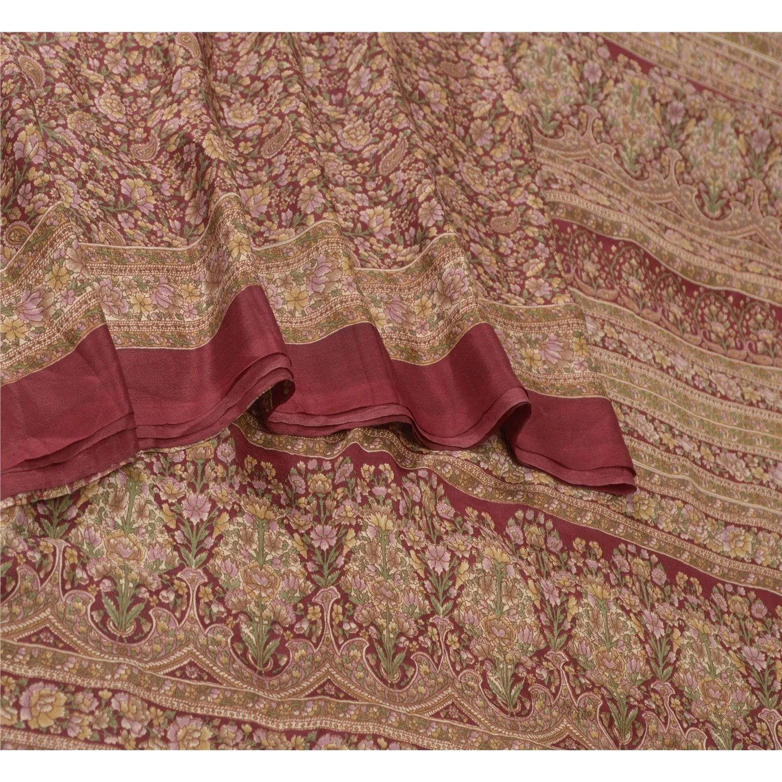 Sanskriti Vintage Sarees Red 100% Pure Silk Printed Sari Soft 5yd Craft Fabric