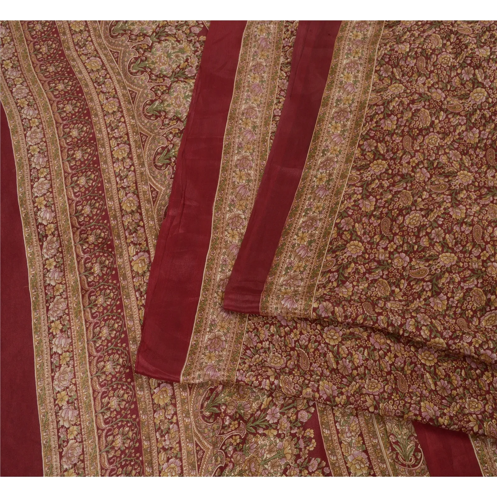 Sanskriti Vintage Sarees Red 100% Pure Silk Printed Sari Soft 5yd Craft Fabric