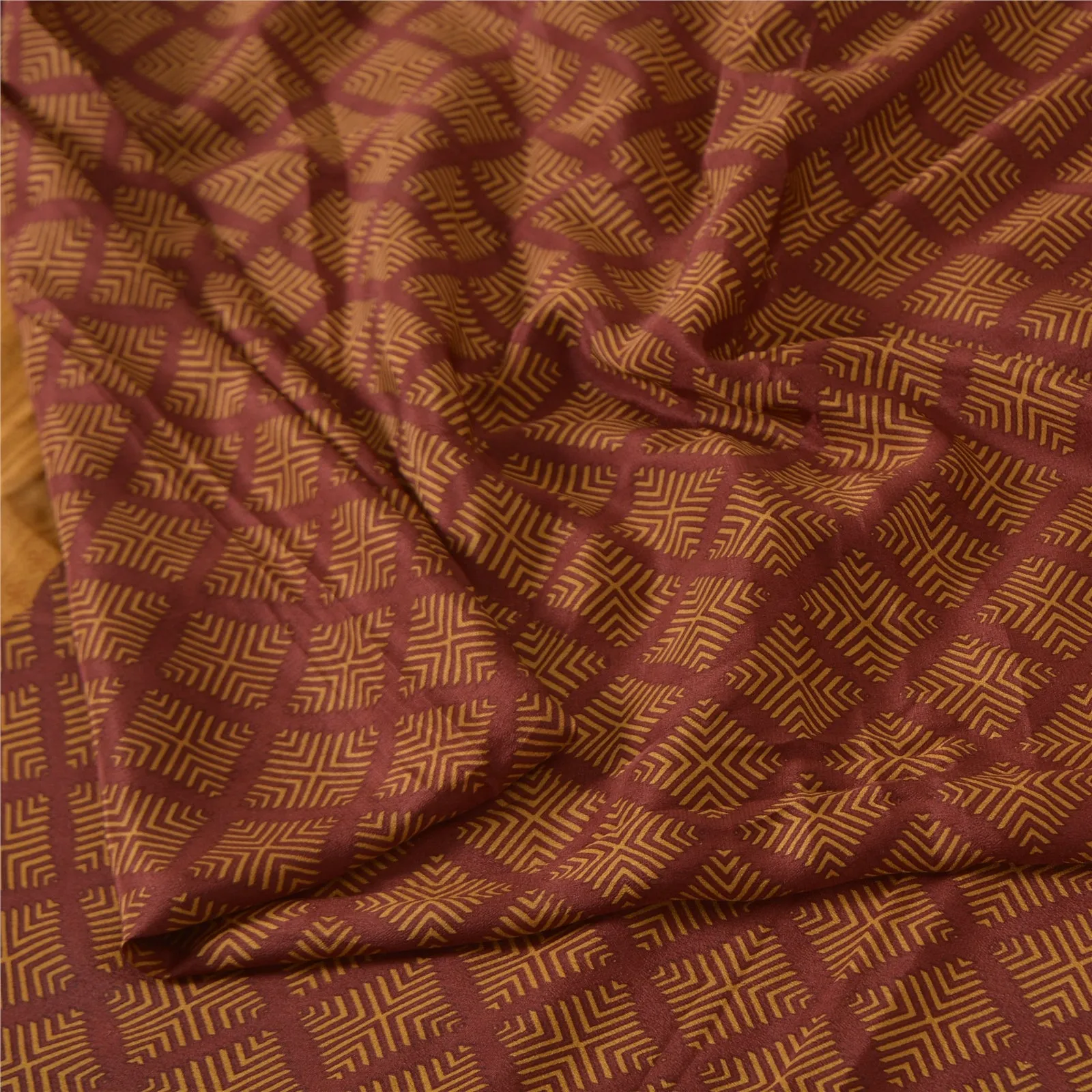 Sanskriti Vintage Sarees Red/Mustard Pure Silk Printed Sari 5yd Craft Fabric