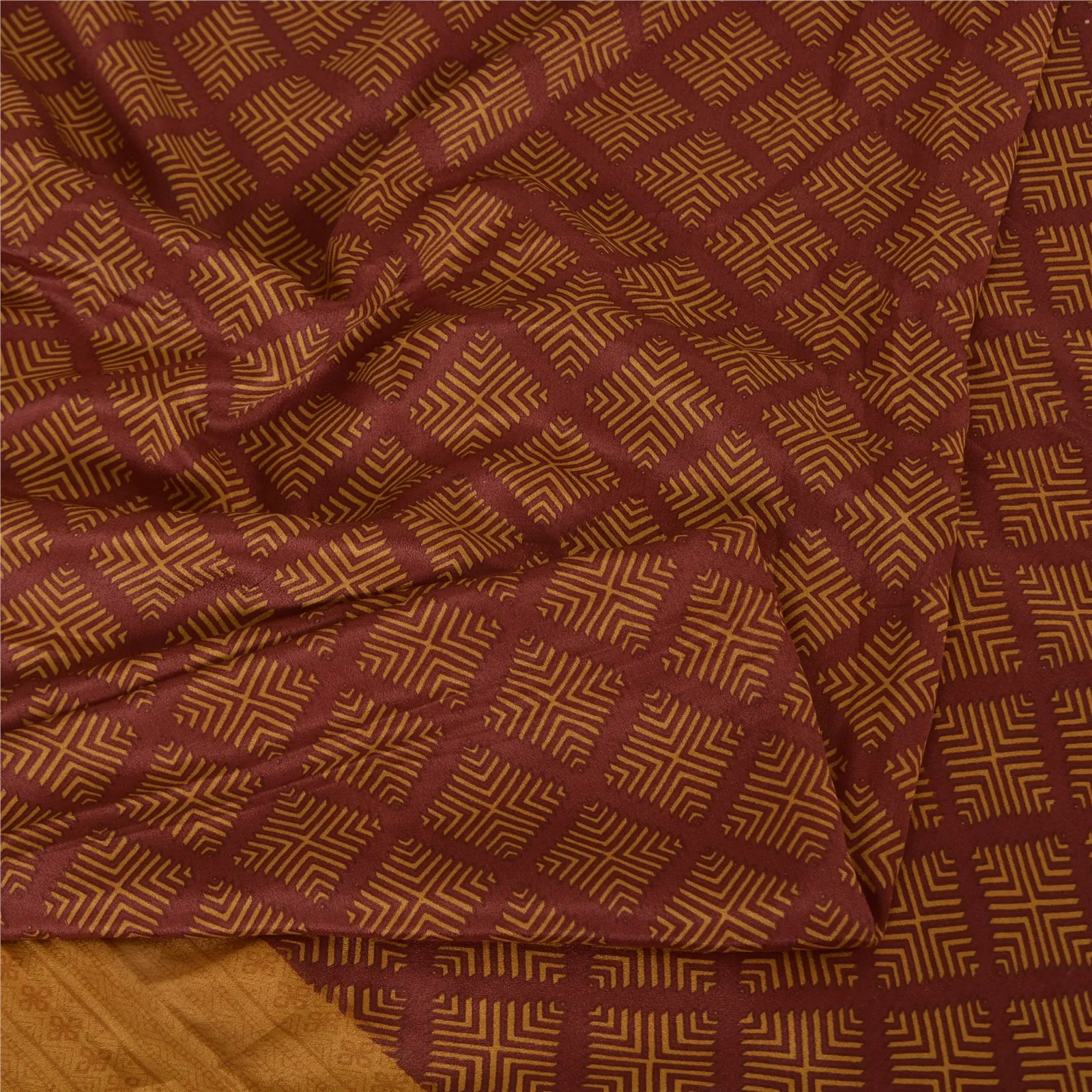 Sanskriti Vintage Sarees Red/Mustard Pure Silk Printed Sari 5yd Craft Fabric