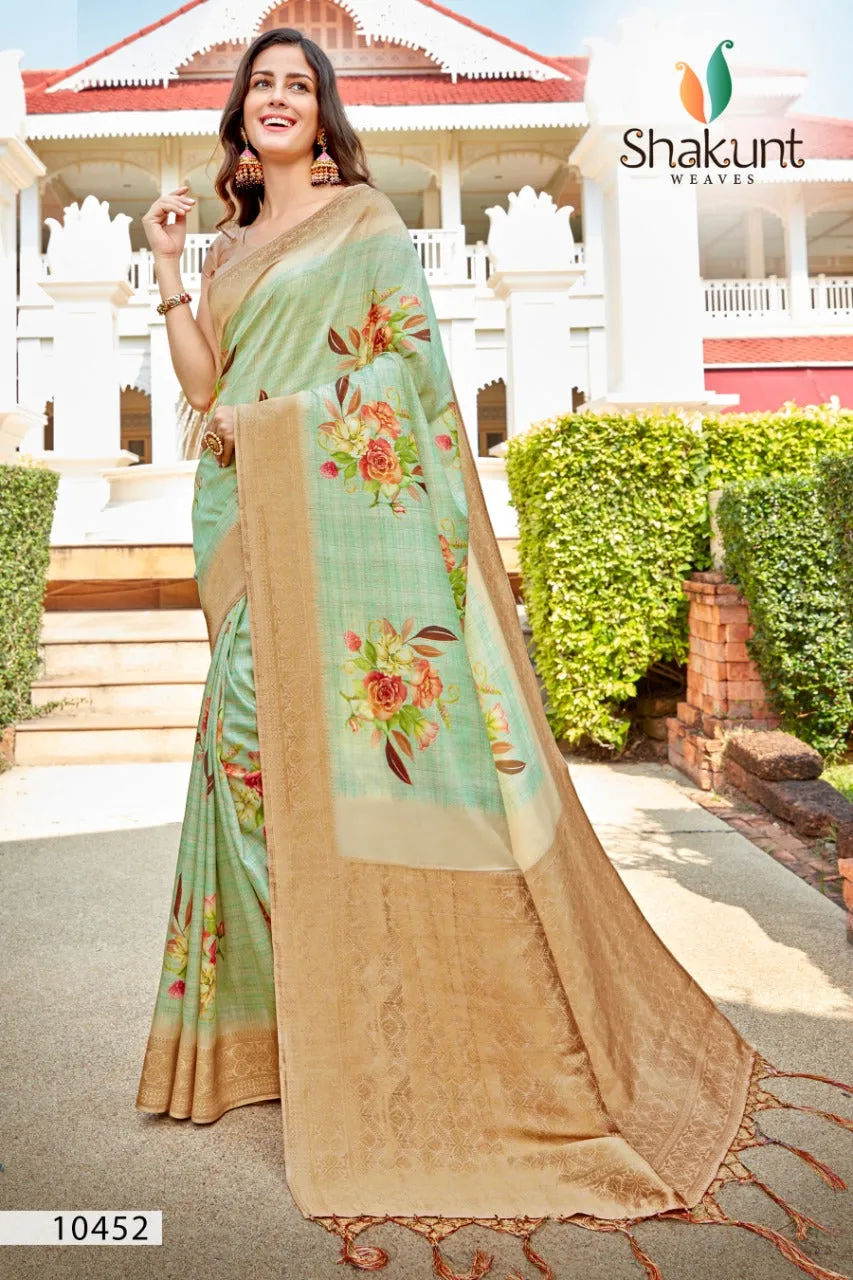 Shakunt Sarees Launched Delicate Silk Printed Fancy Designer Sarees