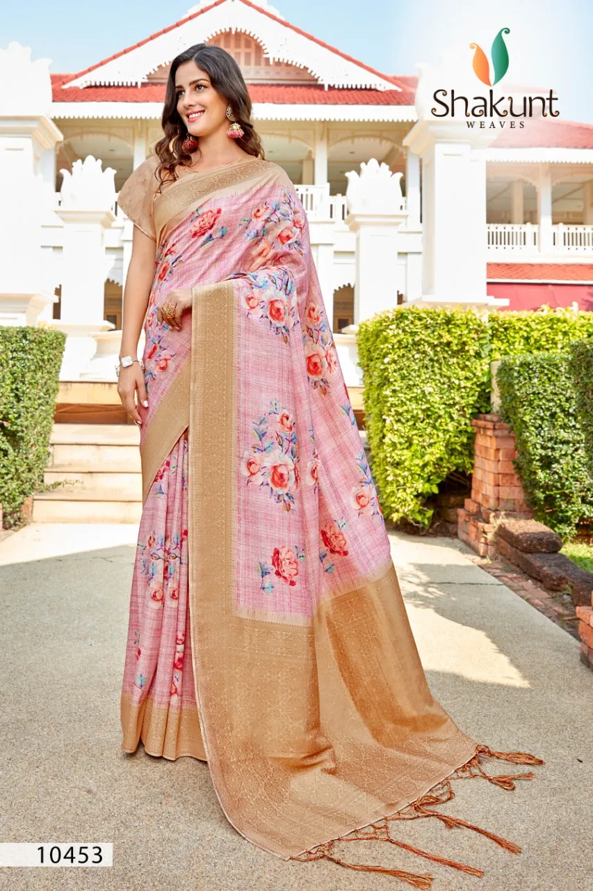 Shakunt Sarees Launched Delicate Silk Printed Fancy Designer Sarees