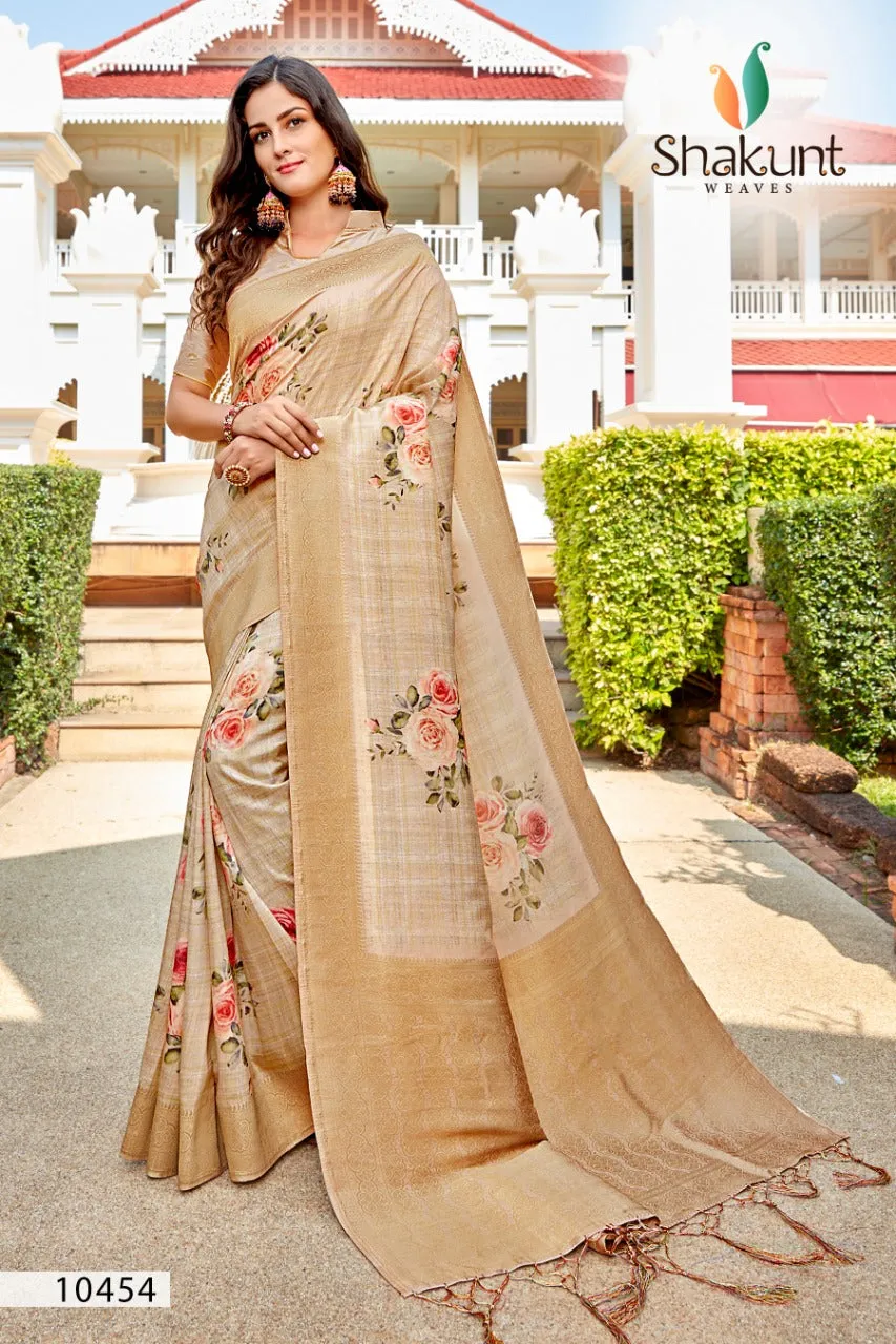 Shakunt Sarees Launched Delicate Silk Printed Fancy Designer Sarees