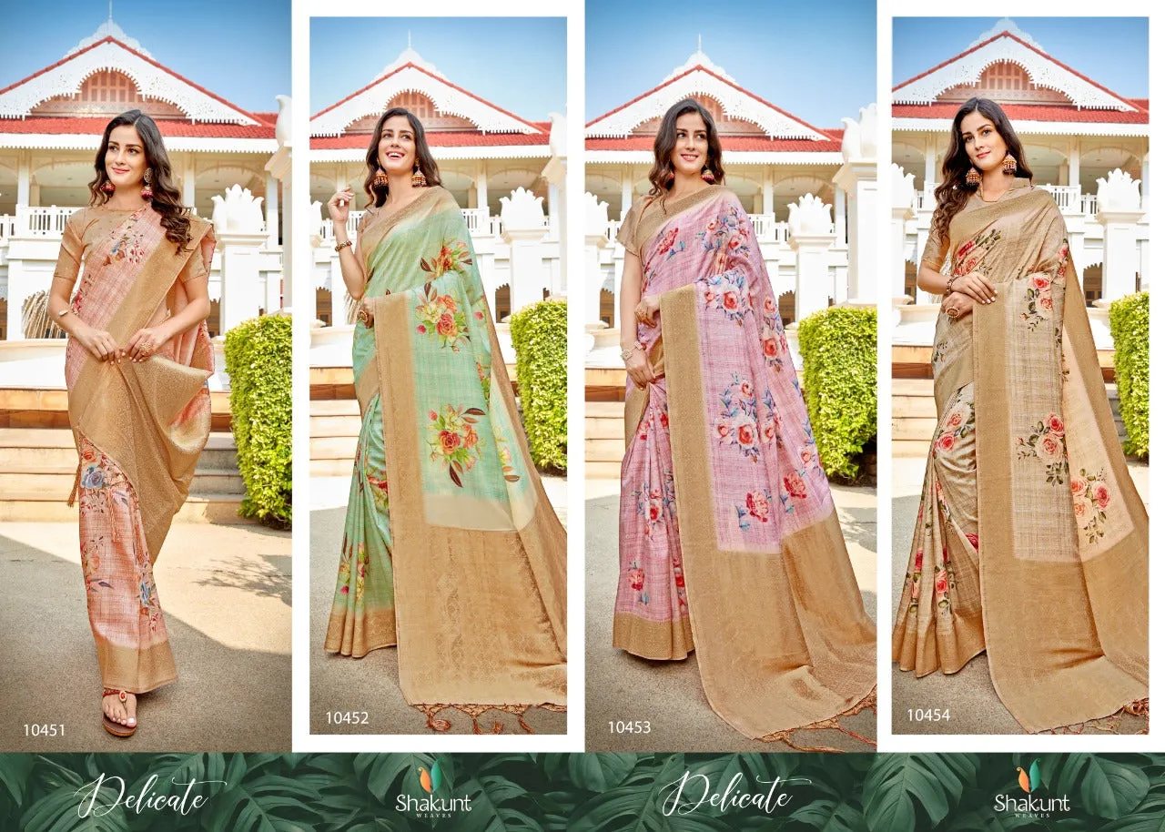 Shakunt Sarees Launched Delicate Silk Printed Fancy Designer Sarees