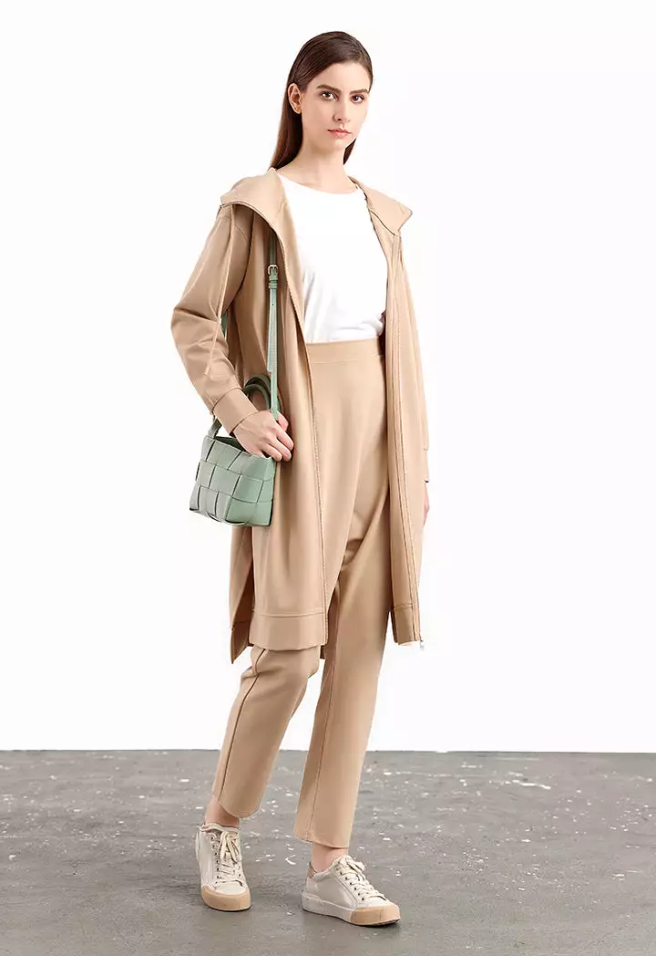 Solid Side Slits Long Hooded Jacket