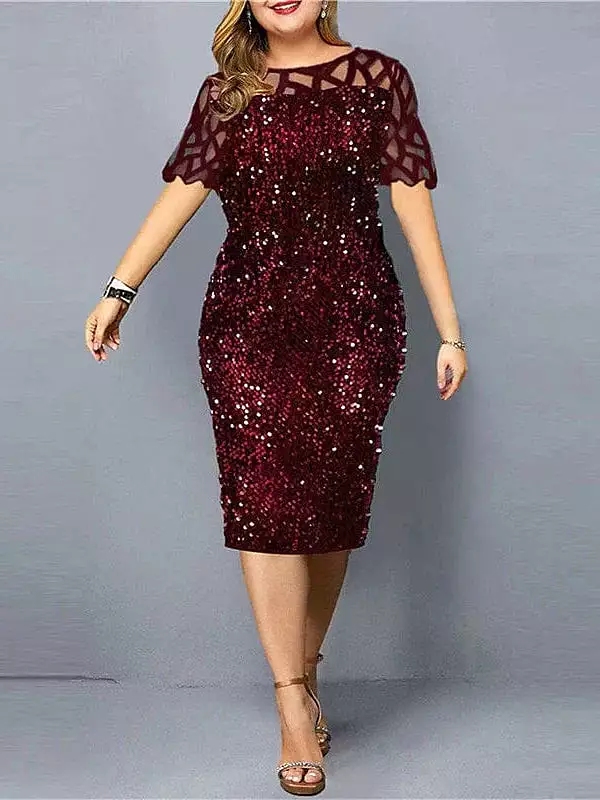 Sparkling Gold Sequin Plus Size Midi Dress