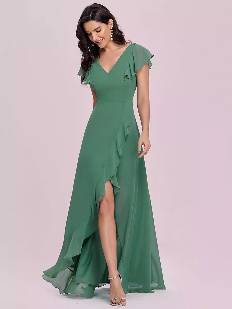 Sweet Wholesale Long V Neck Chiffon Bridesmaid Dress