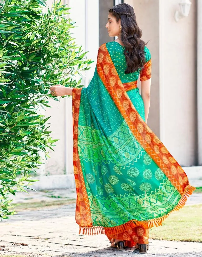 Teal Green Cotton Printed Sarees