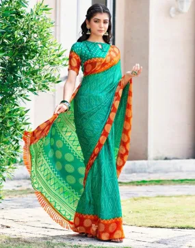 Teal Green Cotton Printed Sarees