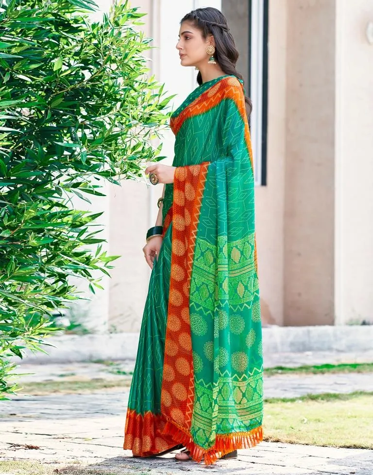 Teal Green Cotton Printed Sarees