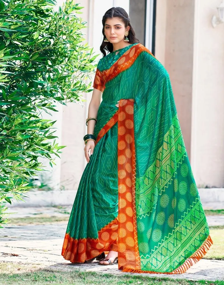 Teal Green Cotton Printed Sarees