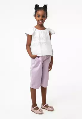 Textured Lurex Frill Blouse And Short Pants Set