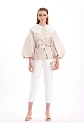 Textured Pleated Collar Jacket