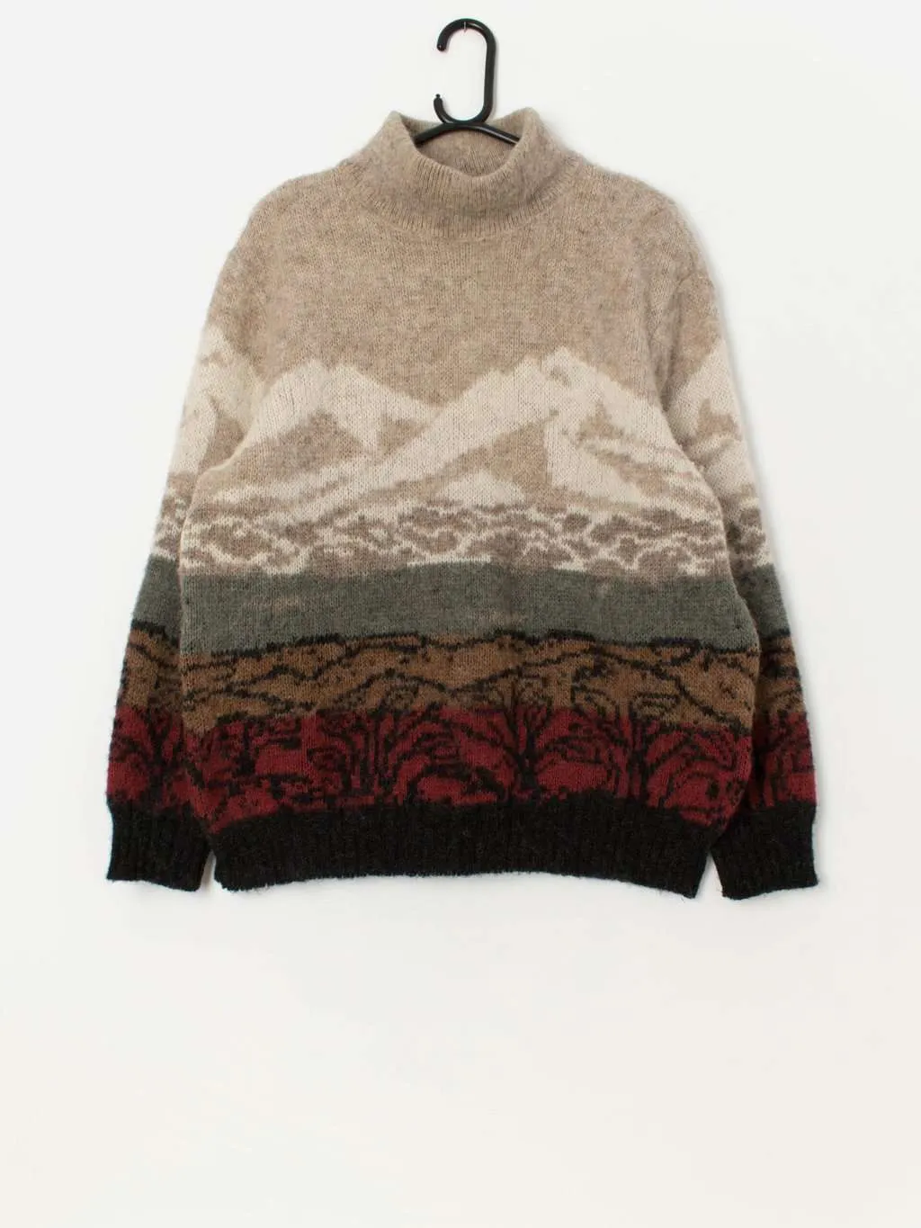 Vintage Floss Icelandic wool fluffy sweater with mountain scene – Large