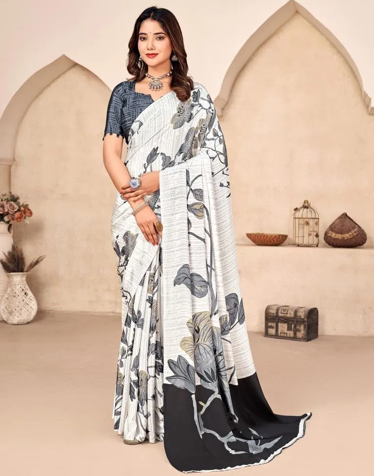 White Silk Printed Sarees