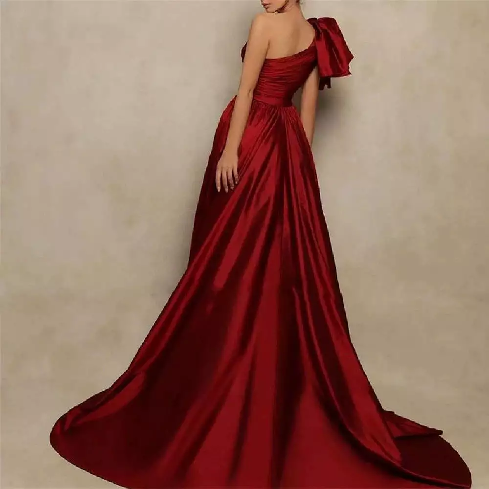 Wine Red Long Side Slit One Shoulder Evening Party Dresses A Line Formal Graduation Party Prom Gowns Saudi Arabia Fashion Celebr