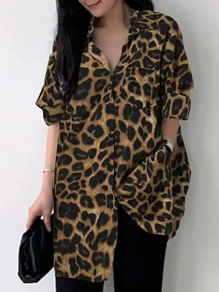 Women Bohemian Leopard Print Shirt ZANZEA Vintage Button Loose Blusas Casual Tunic Top  Autumn Lapel Neck Long Sleeve Blouse S43