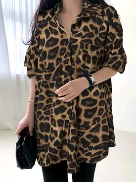 Women Bohemian Leopard Print Shirt ZANZEA Vintage Button Loose Blusas Casual Tunic Top  Autumn Lapel Neck Long Sleeve Blouse S43