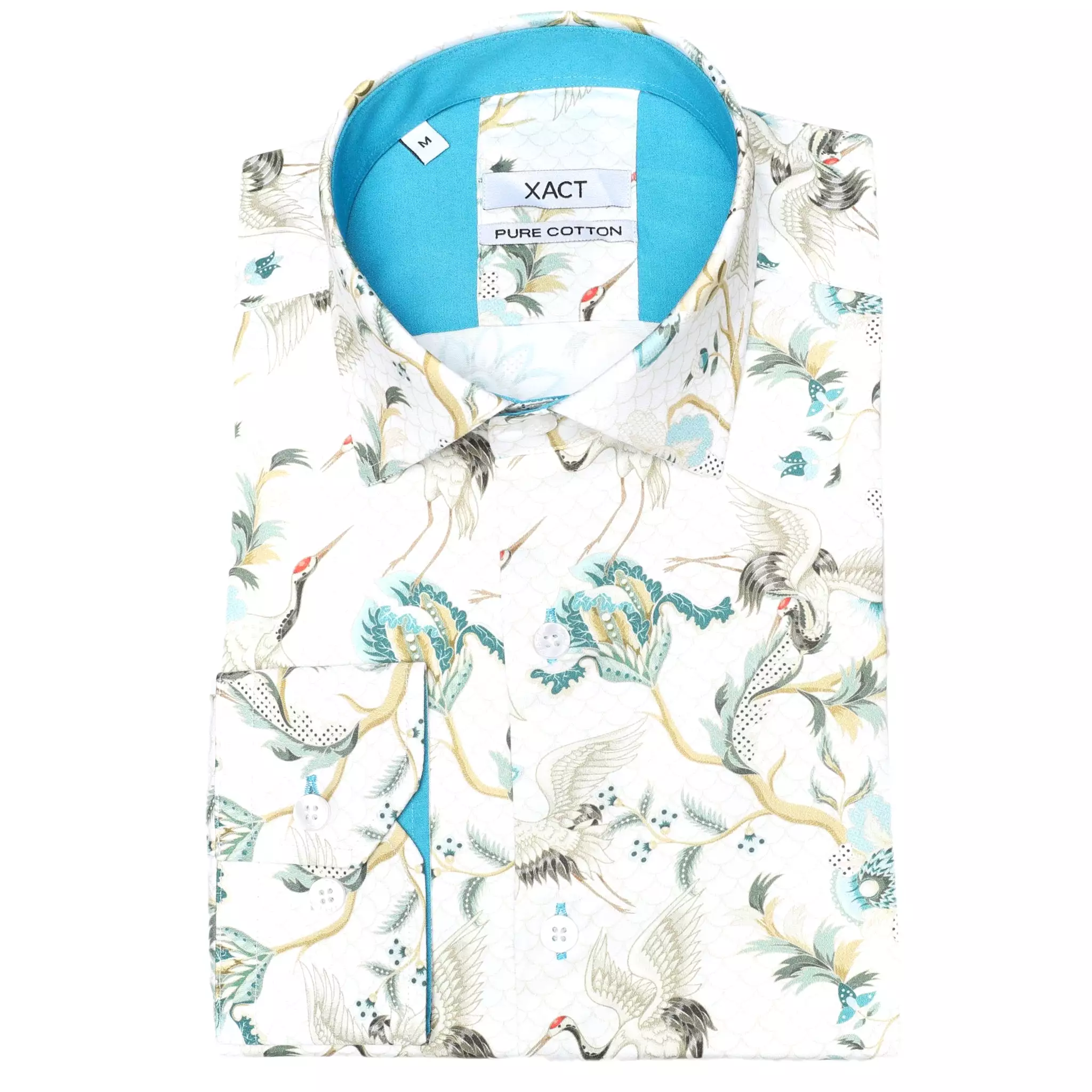 Xact Men's Crane Bird Print Long Sleeved Shirt, Regular Fit