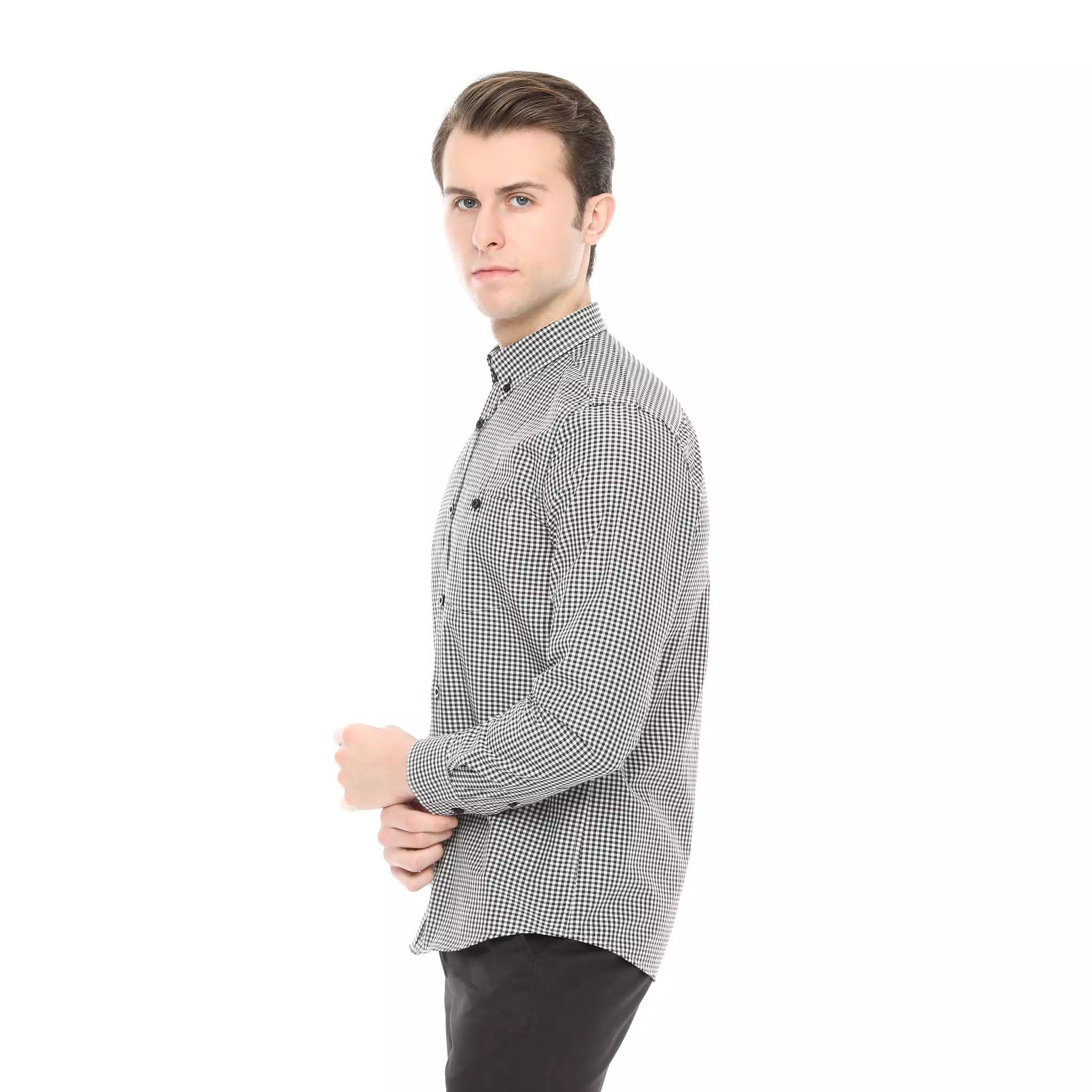 Xact Men's Gingham Check Shirt with Button-Down Collar - Long Sleeved