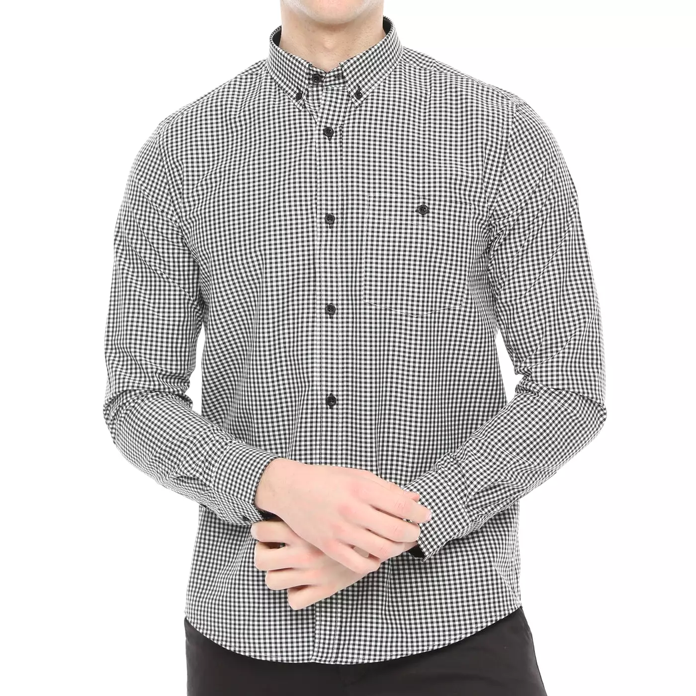 Xact Men's Gingham Check Shirt with Button-Down Collar - Long Sleeved